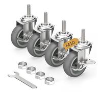 HOLKIE Castor Wheels 75mm with Brakes Stem Castors Set of 4 Heavy Duty, M10 x 1.5 x 30mm (Stem Diameter 10mm, Stem Length 30mm) Threaded Stem Caster Locking Swivel Trolley Furniture Casters Grey