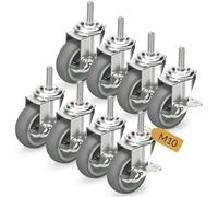 HOLKIE Castor Wheels 75mm with Brakes Stem Castors Set of 8 Heavy Duty, M10 x 1.5 x 30mm (Stem Diameter 10mm, Stem Length 30mm) Threaded Stem Caster Locking Swivel Trolley Furniture Casters Grey