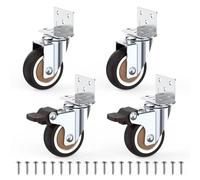 HOLKIE Side Mount Castors Wheels 50 mm with Heavy Duty Thickened L-Shaped Plate Rubber Trolley Wheels with 2 Brakes Holding 115 Kg Ideal for Furniture,Plant Stand,Cribs