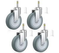 HOLKIE Stem Caster Wheels 100mm Casters Set of 4, 11mm Stem Diameter Swivel Castors Heavy Duty TPR Rubber Replacement Furniture Castor for Trolley, Stool, Mop Bucket, Grill, Shop Vac
