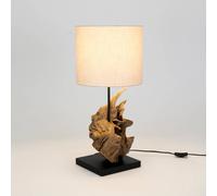 Holländer Filicudi table lamp, beige/wood-coloured, height 60 cm, linen