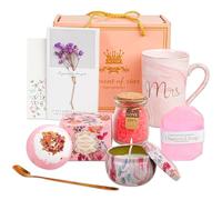Hollanbun Birthday Gift Baskets for Women, Mom, Sister, Best Friends, Girlfriend, Pink Coffee Mug, Rose Bath Bomb, Handmade Soap, Scented Candle, Greeting Cards & More (Cerise, Medium)