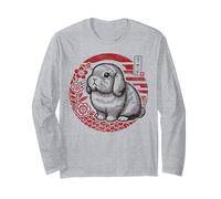 Holland Lop Rabbit Bunny Traditional Japanese Retro Floral Long Sleeve T-Shirt