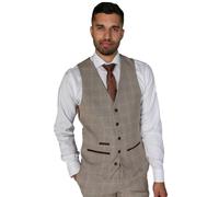 Holland - Men's Beige Check Waistcoat - Beige 48