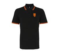 Holland Netherlands 1970s Retro Football Iconic Polo Embroidered Logo Black/Orange