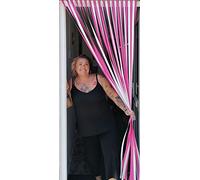 Holland Plastics Original Brand Robust Window Screen, Fly Screen, Strip Screen, Door Panel, Wild Neon Pink & White, 80 cm Wide, Complete with Self-Adhesive Hooks for UPVC Plastic Frames