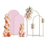 Holldoor Arch Backdrop Stand and Cover Set, 2 Metal Balloon Arch Backdrop 7.2ft 6ft, Gold Arched Stand Frame for Wedding, Parties,Birthday, Event Decorations (Pale Pink,7.2ft+6ft)