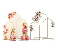 Holldoor Arch Backdrop Stand and Cover Set, 3 Metal Balloon Arch Backdrop 4ft 5ft 6ft, Gold Arched Stand Frame for Wedding, Parties,Birthday, Backdrop Decorations (Beige,4ft+5ft+6ft)