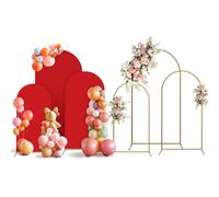 Holldoor Arch Backdrop Stand and Cover Set, 3 Metal Balloon Arch Backdrop 4ft 5ft 6ft, Gold Arched Stand Frame for Wedding, Parties,Birthday, Backdrop Decorations (Red,4ft+5ft+6ft)