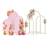 Holldoor Arch Backdrop Stand and Cover Set, 3 Metal Balloon Arch Backdrop 4ft 5ft 6ft, Gold Arched Stand Frame for Wedding, Parties,Birthday, Baby Shower Decorations (Pale Pink,4ft+5ft+6ft)