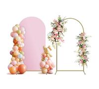 Holldoor Arch Backdrop Stand and Cover Set, Metal Balloon Arch Backdrop 6ft, Gold Arched Stand Frame for Wedding, Parties,Birthday, Backdrop Decorations (Pale Pink,6ft)