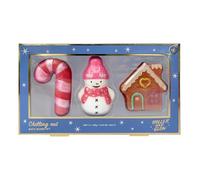 Holler and Glow Chilling Out Festive Bath Bomb 3-Piece Gift Set, Scented, Candy Cane, Snowman and Gingerbread House Shaped