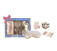 Holler & Glow Bedtime Basics Accessories Set, Limited Edition, Sleep Eye Mask, Silk Scrunchie, Hair Growth Scalp Massager, Satin Pillowcase, Beauty Sleep For Women & Mother’s, 4 Piece Gift Set