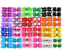 HOLLIHI 48 pcs/24 Pairs Adorable Grosgrain Ribbon Pet Dog Hair Bows with Elastic Rubber Bands - Doggy Kitty Bowknots Topknot Grooming Accessories Set for Long Hair Puppy Cat