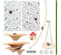 Hollima 8 Pcs Jumping Spider Hide Enclosure Habitat, Pet Spiders Hideout Leaf Climbing Rope Bridge Swings & Web, Mushroom Shelf, Jump Platform with Magnets for Pet Spider Habitat Accessories