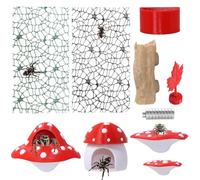 Hollima 9 Pcs 3D Jumping Spider Enclosure Accessories Set, Red Magnetic Jumping Spider Mushroom Platforms, Climbing Net Trunk Hideouts for Small Pets Terrarium Decor