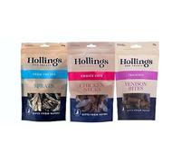Hollings dog treat variety pack, sprats 100g x1, chicken necks 120g x1, venison bites 75g x1