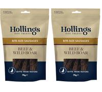 Hollings Gourmet Beef & Wild Boar Pudding Sausages Dog Treats, Delicious, Nutritious Air Dried Chews for Adult Dogs, 100% Gluten Free & Made with Natural Ingredients (70g) (Pack of 2)