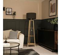 ValueLights Hiru 3 Tier Wooden Shelf Floor Lamp with Boucle Drum Shade in Charcoal ValueLights Charcoal