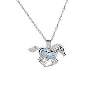 Hollow Bead Cage Luminous Bead Necklace Simple Hollow Horse Pendant Charm Halloween Jewelry,White K + Sky Blue and Durable processing