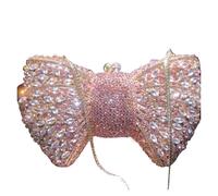 Hollow Bow Woman Evening Bag Wedding Bride Diamond Stone Purse Crystal Banquet Gala Party Dinner Handbag(Pink)