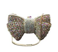 Hollow Bow Woman Evening Bag Wedding Bride Diamond Stone Purse Crystal Banquet Gala Party Dinner Handbag(Gold ab)