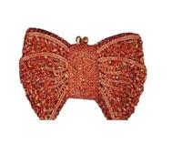 Hollow Bow Woman Evening Bag Wedding Bride Diamond Stone Purse Crystal Banquet Gala Party Dinner Handbag(Orange)