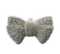 Hollow Bow Woman Evening Bag Wedding Bride Diamond Stone Purse Crystal Banquet Gala Party Dinner Handbag(Silver)
