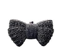 Hollow Bow Woman Evening Bag Wedding Bride Diamond Stone Purse Crystal Banquet Gala Party Dinner Handbag(Black)