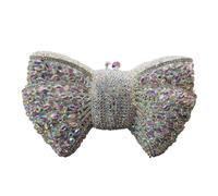 Hollow Bow Woman Evening Bag Wedding Bride Diamond Stone Purse Crystal Banquet Gala Party Dinner Handbag(Silver ab)