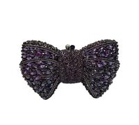 Hollow Bow Woman Evening Bag Wedding Bride Diamond Stone Purse Crystal Banquet Gala Party Dinner Handbag(Purple 2)