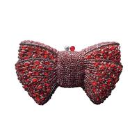 Hollow Bow Woman Evening Bag Wedding Bride Diamond Stone Purse Crystal Banquet Gala Party Dinner Handbag(Red)