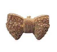 Hollow Bow Woman Evening Bag Wedding Bride Diamond Stone Purse Crystal Banquet Gala Party Dinner Handbag(Champagne)