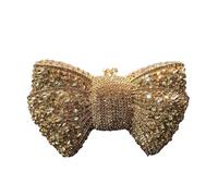 Hollow Bow Woman Evening Bag Wedding Bride Diamond Stone Purse Crystal Banquet Gala Party Dinner Handbag(Gold)