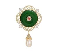 Hollow-Carved Alloy Brooch Featuring Pearls & Auspicious Motifs for Banquets, Evening Gowns, Traditional Attire Traditional Collar Brooch