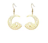 Hollow Crescent Lotus Pendant Earrings Stainless Steel Ladies' Flower Charm Yoga Buddhist Talisman Jewelry Gift(A gold color)