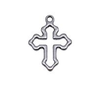 Hollow Cross Charms For Bead Stringing Works, 21x15mm, Antique Silver Color, 40 Pieces