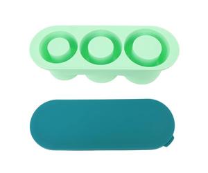 Hollow Cylinder Ice Cube Tray, Silicone Hollow Ice Cube Maker with Lid, Quick Release High Low Temperature Resistant for 30oz 40oz Tumblers, 3 Large Capacity Compartments (Green)