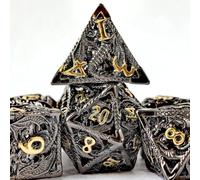 Hollow D&D Metal Dice with 3D Dragon Feature, Dungeons and Dragons Dice Set in Black Nickle+Gold Lettering Effect, Dice for RPG,MTG,Pathfinder Games