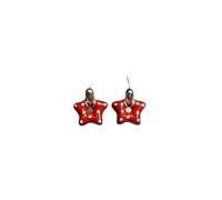 Hollow Five Point Star Drop Stud Earrings with Red Polka Dot