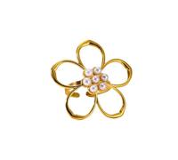 Hollow Flower Statement Ring for Women Bohemian Pearl Floral Adjustable Open Band Rings Engagement Promsie Bands Wedding Jewelry