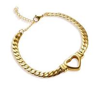 Hollow Heart Flat Cuban Link Bracelet for Women Gold Plated Stainless Steel Punk Statement Chunky Chain Dainty Charm Love Heart Bangle Bracelets Ankle Hip Hop Jewelry, One Size, Stainless Steel, no