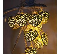 Hollow Heart Shape String Lights 5ft 10LED, Metal Retro Heart Lights String Battery Powered LED Fairy Lights for Valentine's Day Holiday Christmas Wedding Party Home Indoor Outdoor Decoration (Gold)
