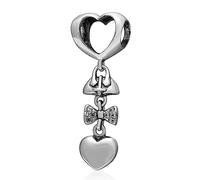 Hollow Heart with Dangling Crystal Bow Handbag Charm Fits Pandora Valentines Day Bracelet, 925 Sterling Silver Love Forever Pendant Beads, Gifts for Lover/Wife/Best Mom/Birthday