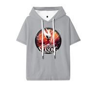 Hollow Knight Silksong Hooded T-Shirt Unisex Short Sleeve Fashion Streetwear Tee (Grey,4XL)