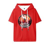 Hollow Knight Silksong Hooded T-Shirt Unisex Short Sleeve Fashion Streetwear Tee (Red,XS)