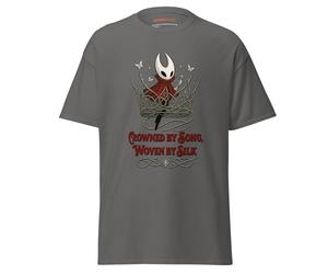 Hollow Knight Silksong Inspired T-Shirt - Fan-Made Hornet Crowned by Song Woven by Silk Artwork - Unisex Cotton Gamer Tee for Casual Wear & Streetwear Style (UK, Alpha, M, Regular, Regular, Charcoal)