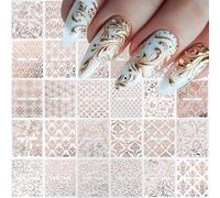 Hollow Lace Flower Nail Art Sticker 3D Self-Adhesive Vine Rose Golden Lace Floral Decals Irregular Geometric NailSliders for Spring Summer Women Girls Acrylic Manicure Decorations 30 Sheets