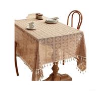 Hollow Lace Table Cover 140x140cm with Tassel Edges Geometric Diamond Pattern Synthetic Cloth for Dining Decor White(Brown)
