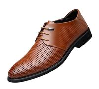 Hollow Mesh Breathable Dress Oxford for Men's Genuine Leather Lace Up Business Non Slip Low Top Anti-Slip Shoe Brogue Working(Marrone,10 UK)